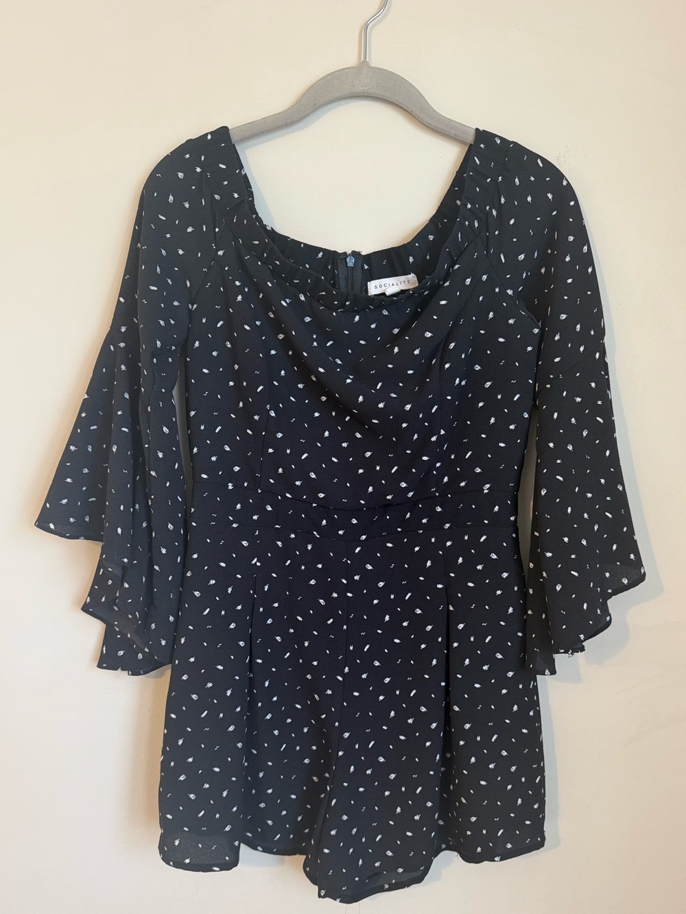 Socialite Black Romper with White Dot Motif